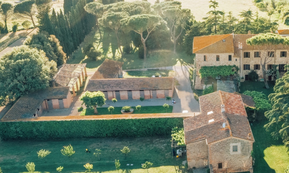 Aerial view of charming Wedding Farm Resort in Maremma