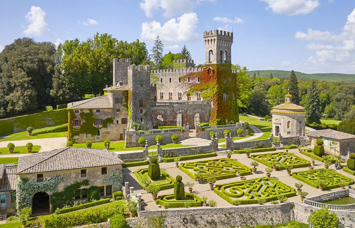 Aerial view of the luxury wedding castle in Siena