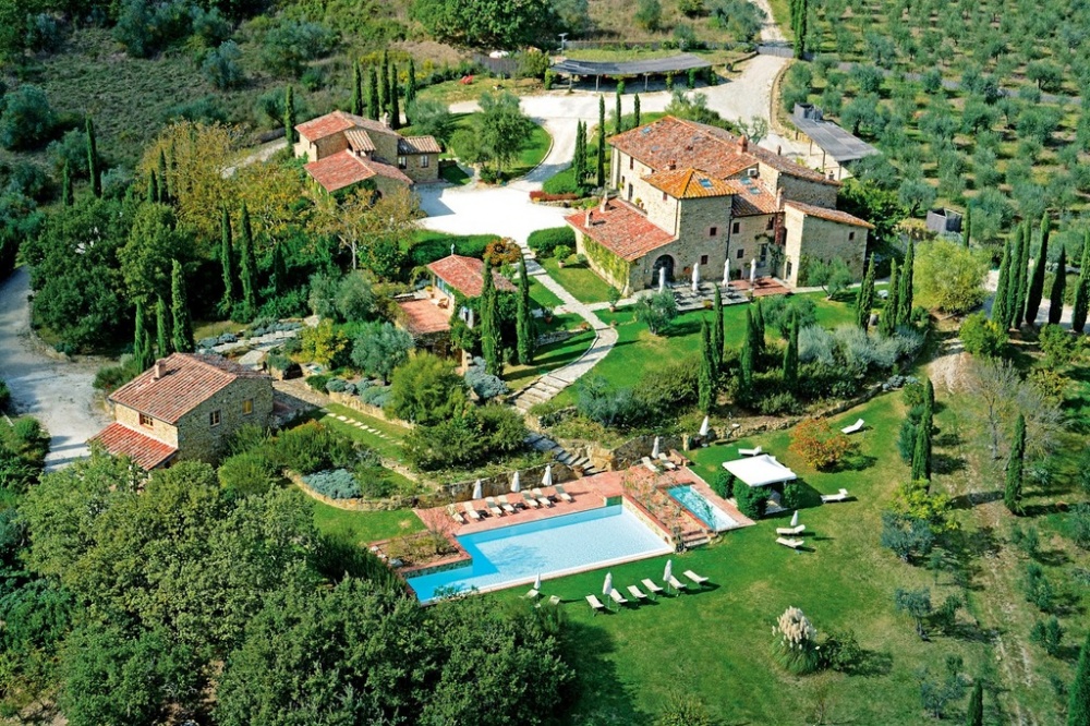 Aerial view wedding hamlet in Siena