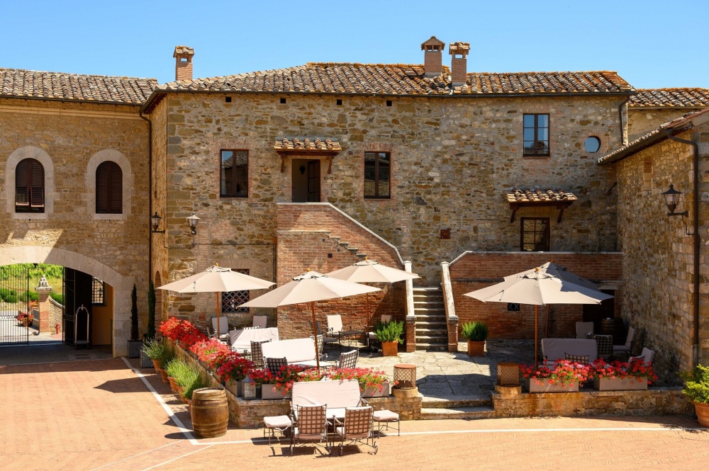 Bar terrace of luxury wedding resort in Tuscany