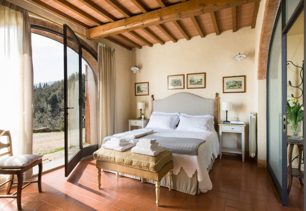 Bedroom on the garden at elegant wedding resort in Tuscany