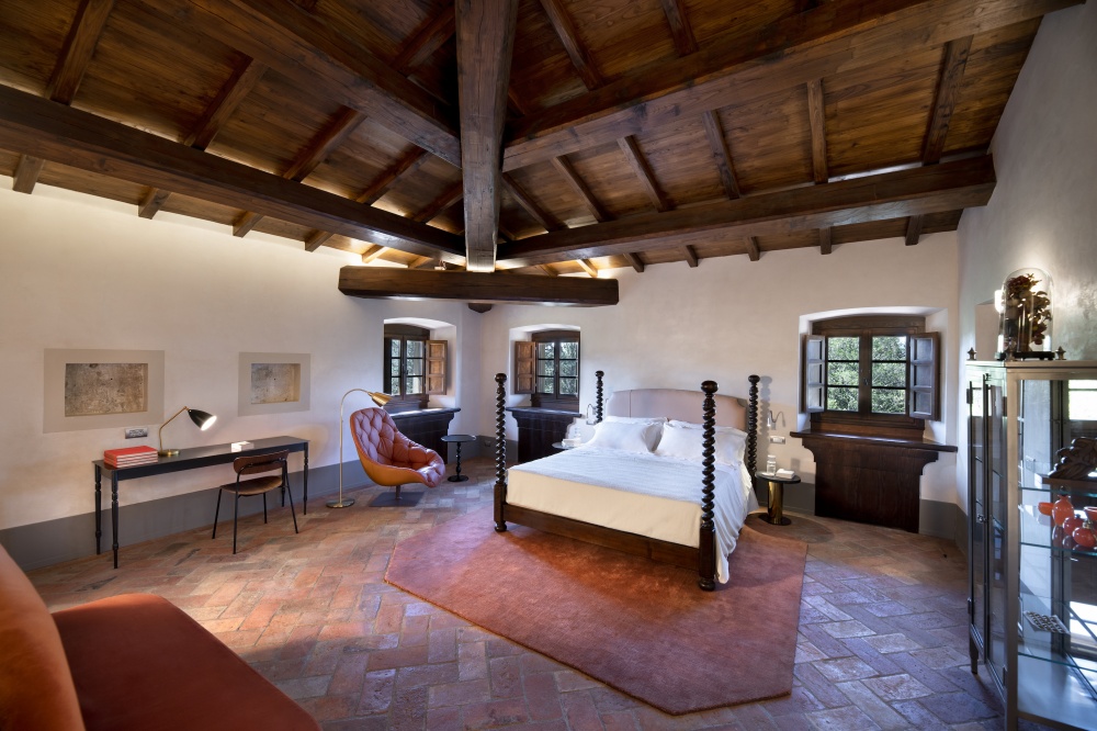 Bedroom of villa with view in Chianti