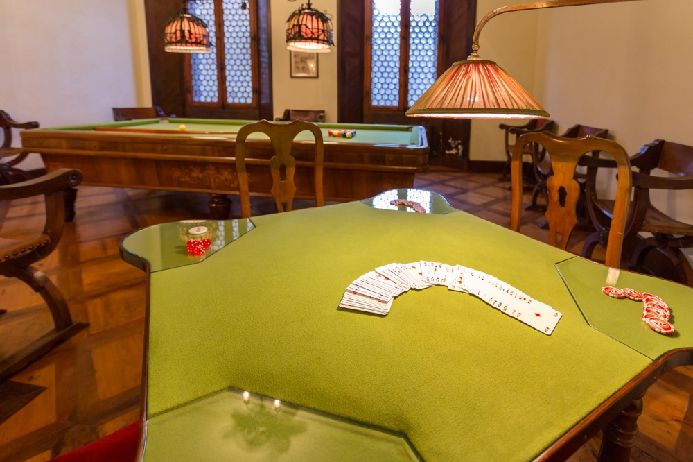 Billiard room at wedding hamlet in Tuscany