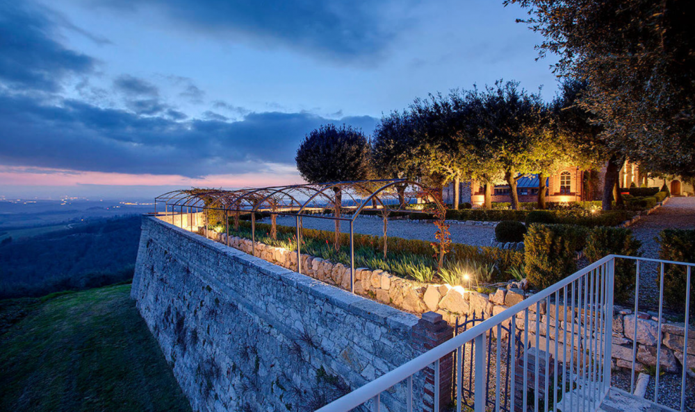 castle terrace in Tuscany night light