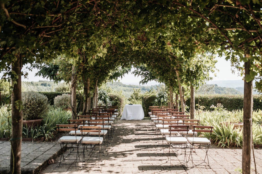 Ceremony at romantic wedding venue in Tuscany