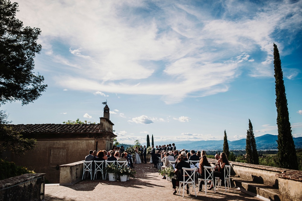 Ceremony on the terrace at wedding rustic villa in Tuscany