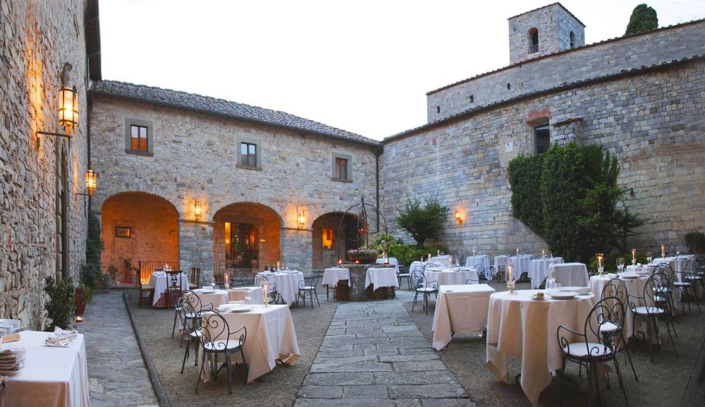 Courtyard of wedding castle in Siena