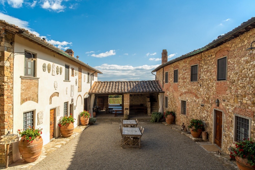 Courtyard of wedding farmhouse in Tuscany
