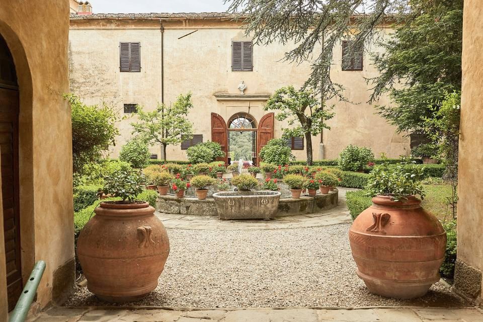 Courtyard of wedding rustic villa in Tuscany