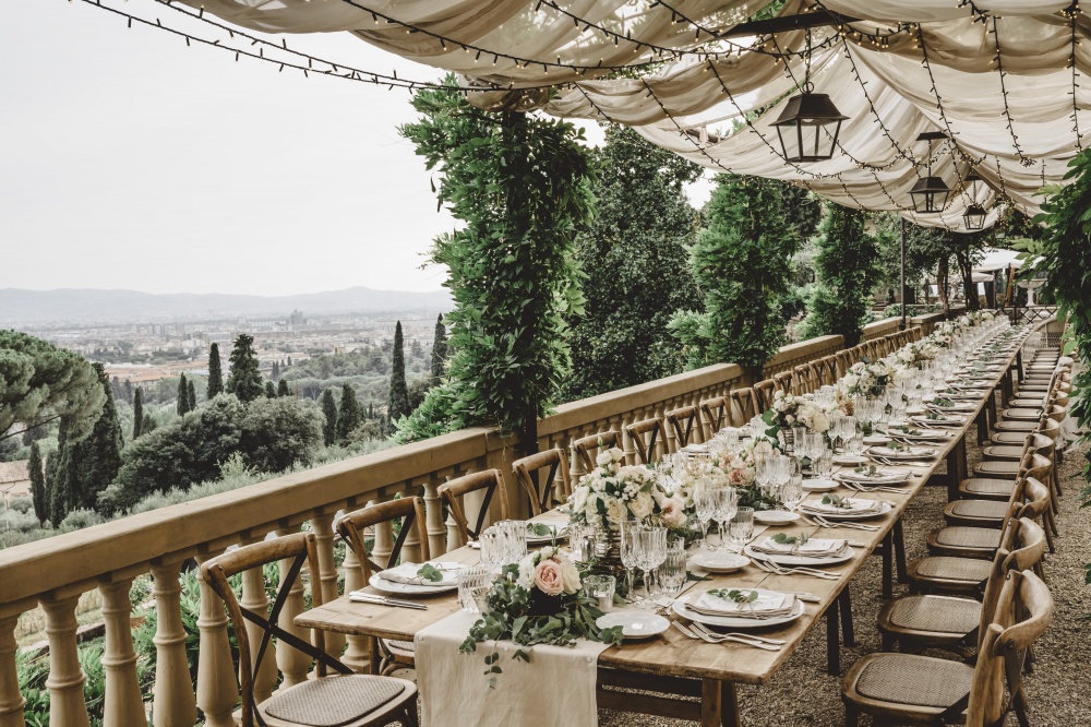 destination wedding luxury private villa in florence table setting with view over the city