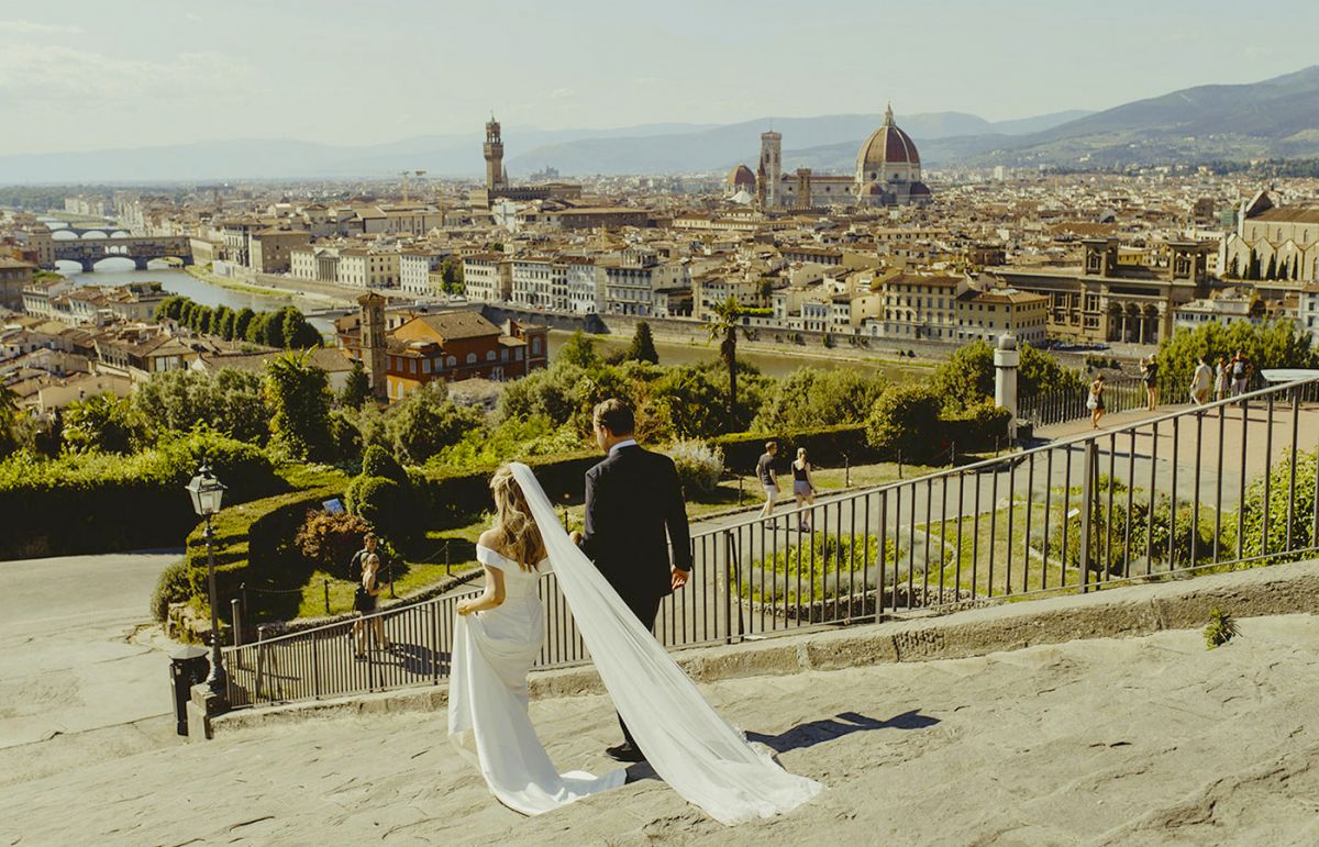 Bride and groom at the destination wedding in Florence