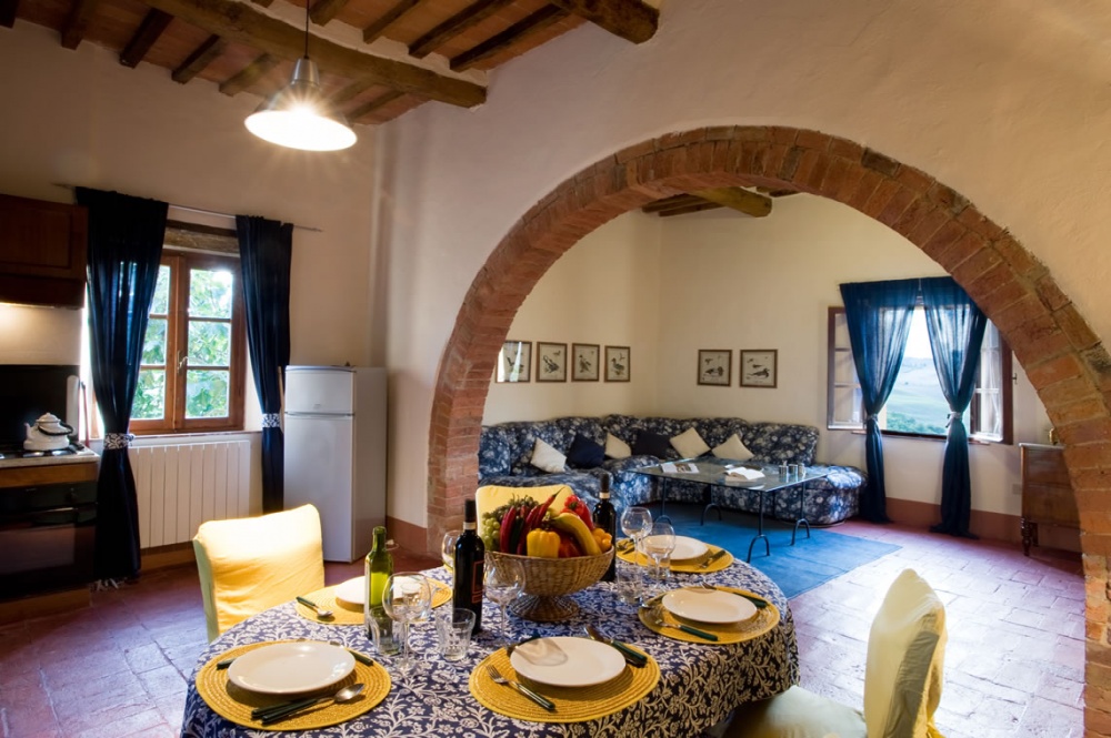 dining room of an apartment for guests at tuscany venue near siena