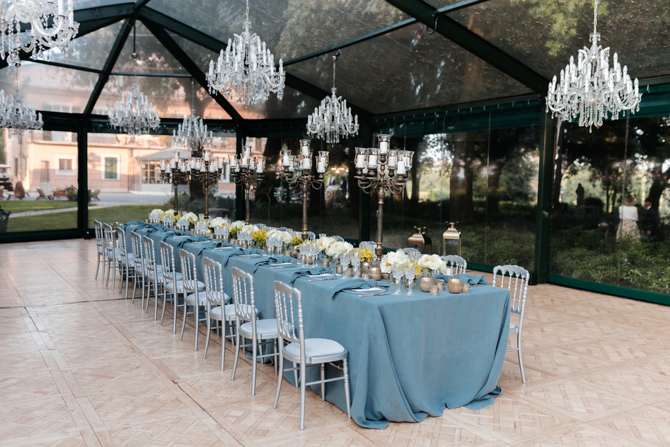 Dinner table at elegant wedding villa in Tuscany