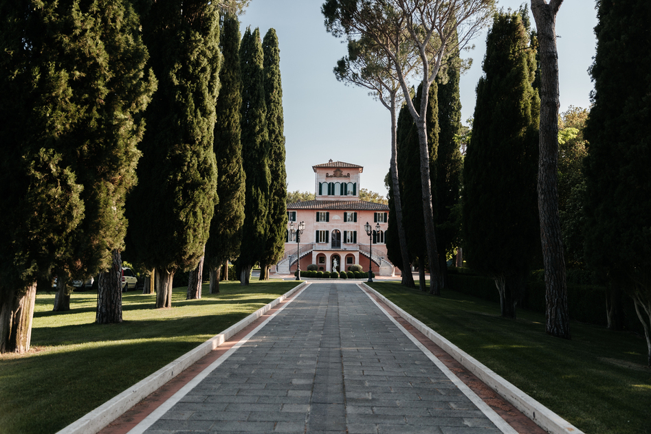 Entrance of elegant wedding villa in Tuscany
