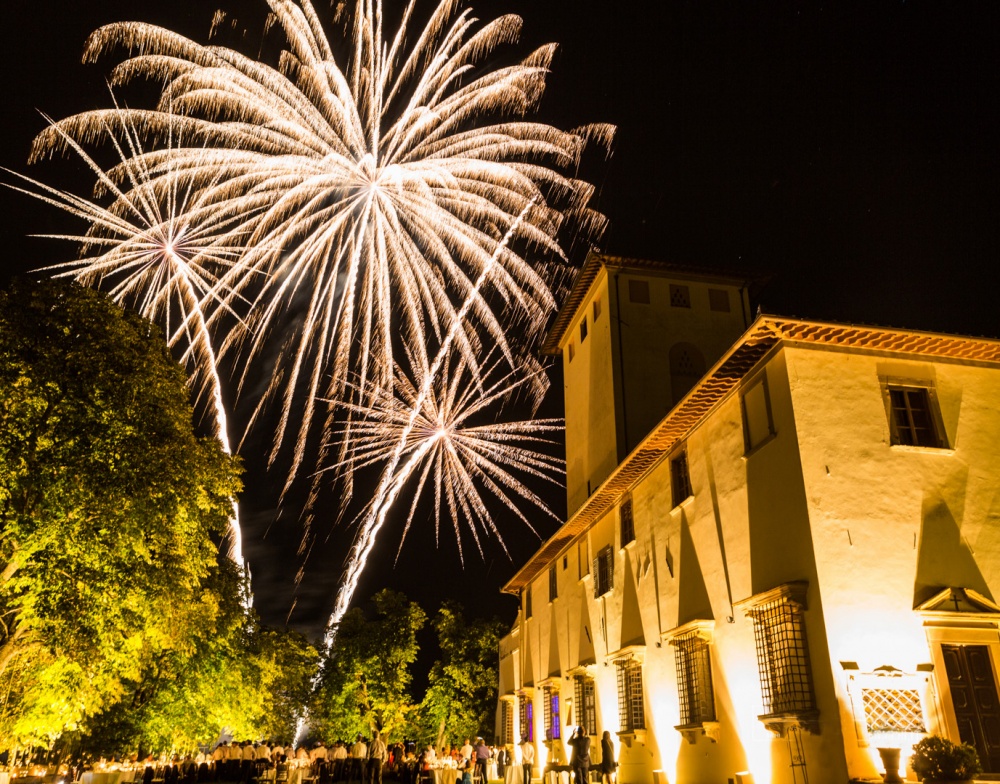 Fireworks of wedding villa in Florence with view