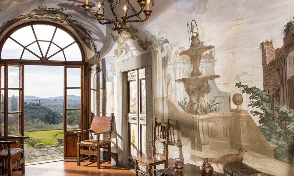 Frescoes at wedding rustic villa in Tuscany