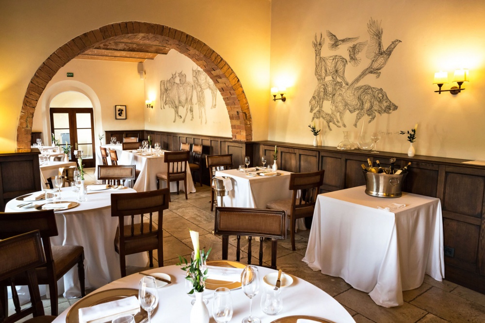 Gourmet restaurant at luxury wedding resort in Tuscany