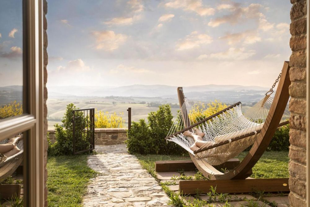 Hammock with view at wine resort for weddings in Tuscany