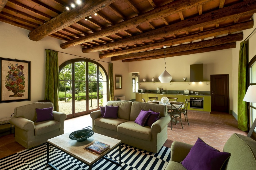 Living area of apartment at wedding rustic villa in Tuscany