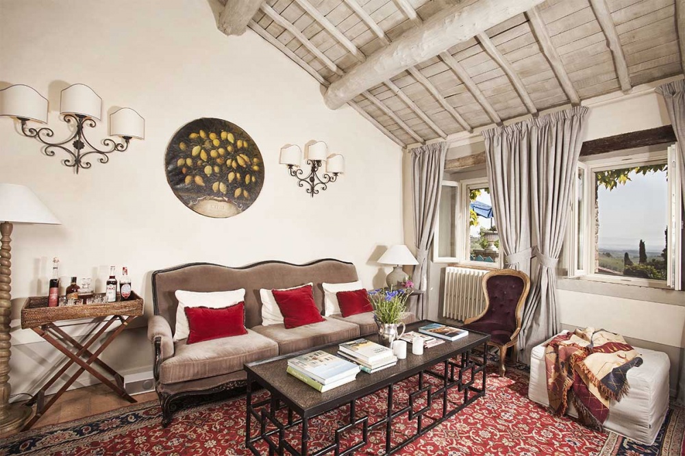 Living room of an apartment at hamlet in Chianti region