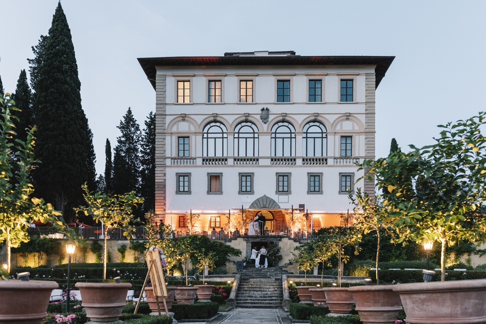 entrance of a luxurious wedding hotel in florence