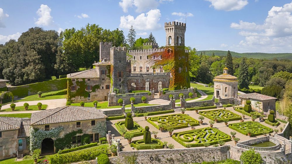 panoramic view luxury wedding castle in siena