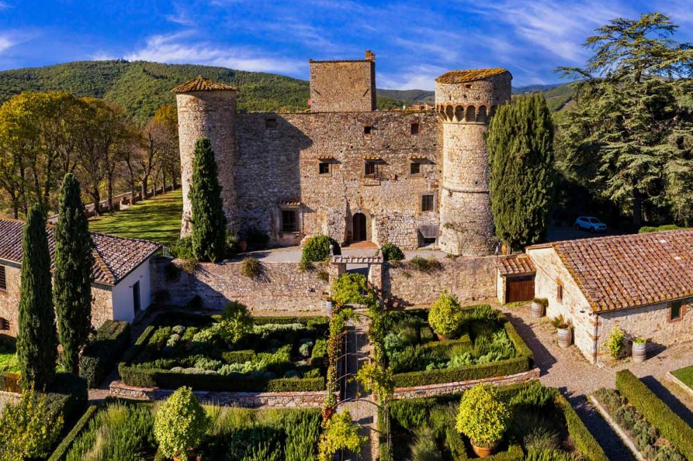 Panoramic view of the Medieval castle in Tuscany