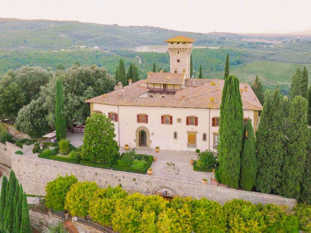 Panoramic view of wedding castle in Chianti