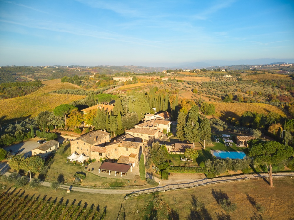 Panoramic view of wedding farmhouse in Tuscany