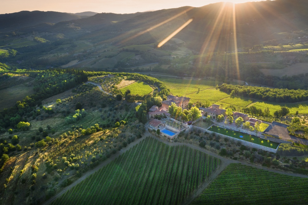 Panoramic view of wedding villa in Chianti