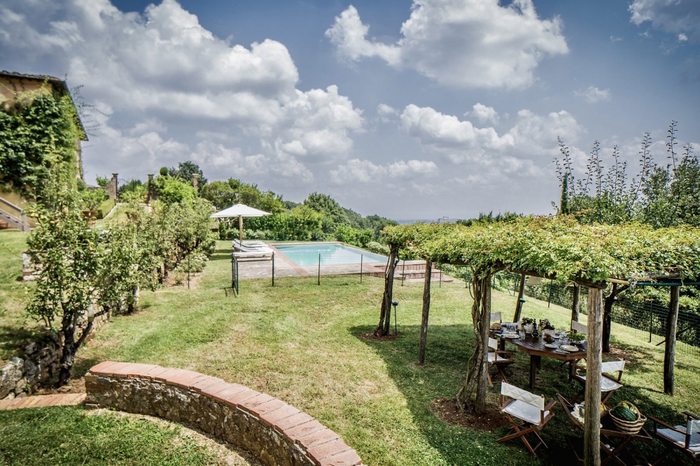 Pool and relax area of wedding luxury castle in Siena