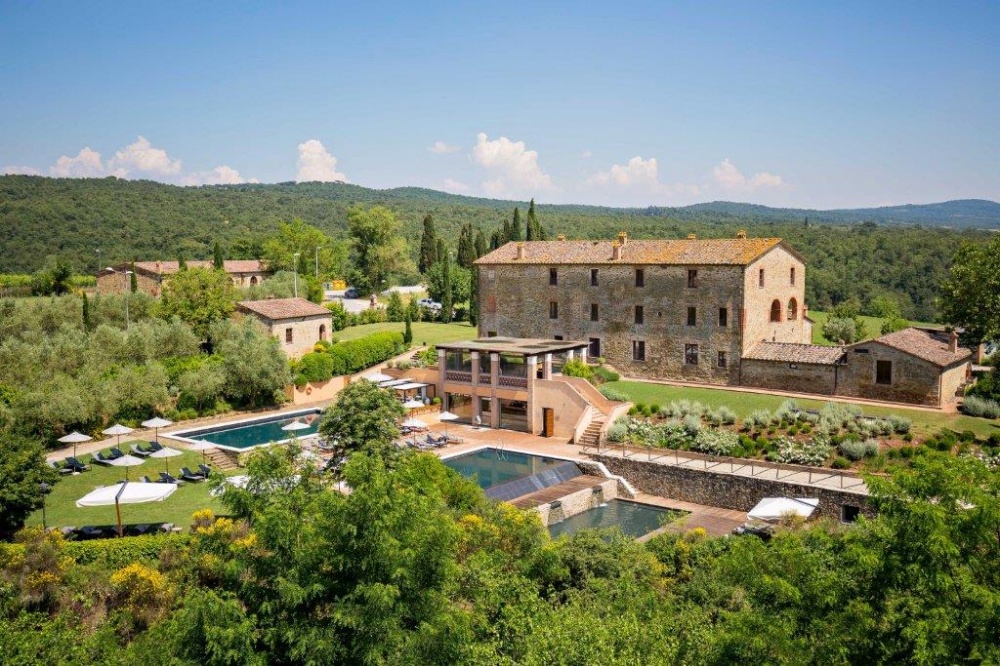 Pool and Spa view at luxury wedding resort in Tuscany