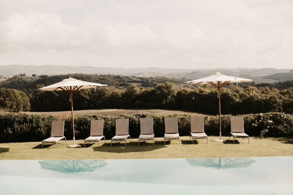 Pool with view at wedding villa in Chianti