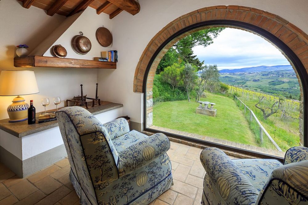 Relax area with view at romantic wedding farmhouse in Tuscany