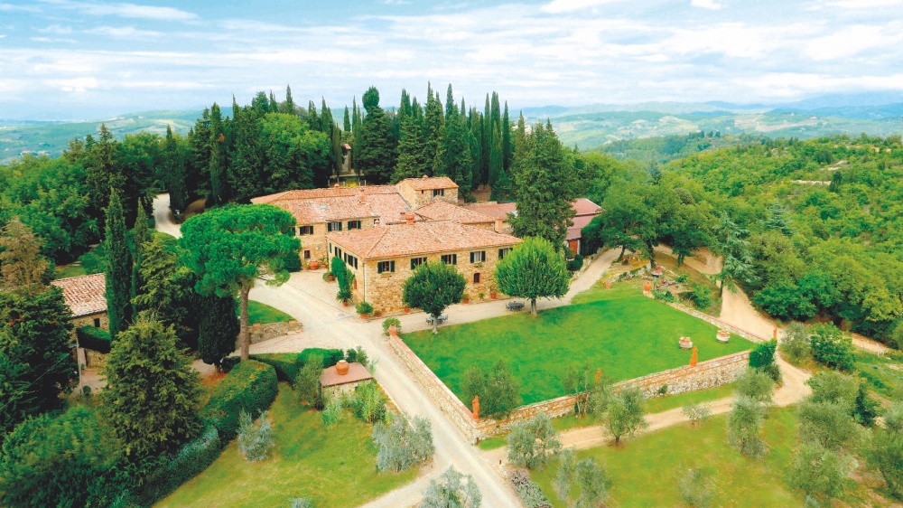 aerial view of a romatic wedding farmhouse