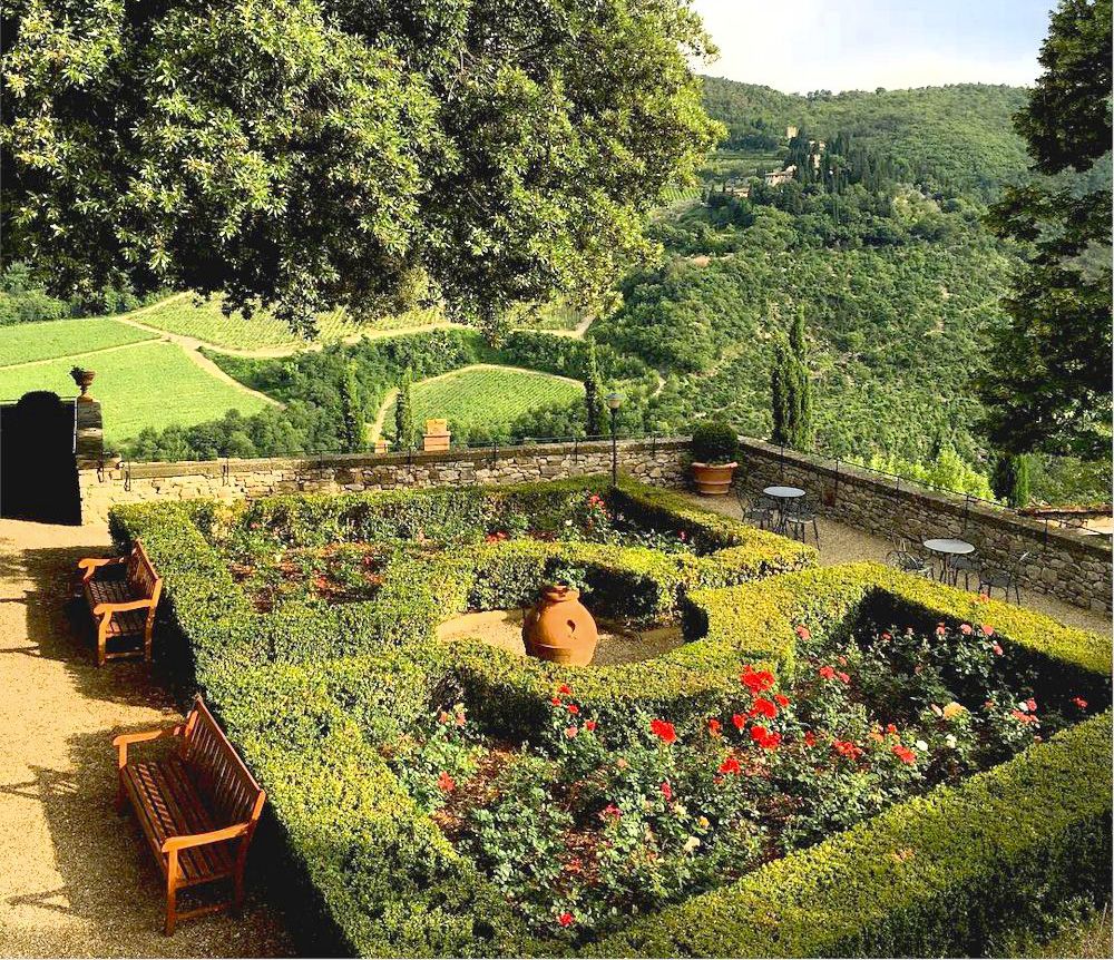 Rose garden at wedding castle in Chianti