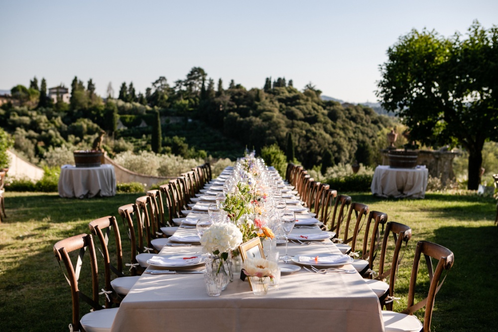 Table set up at wedding rustic villa in Tuscany