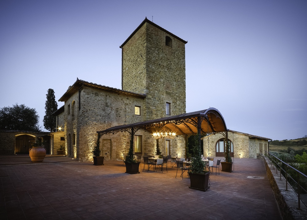 Terrace of romantic wedding venue in Tuscany
