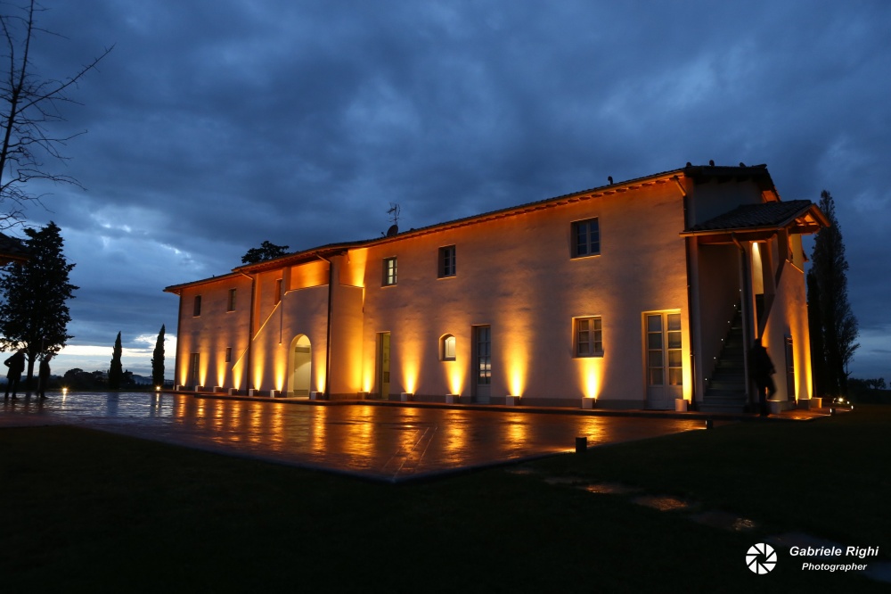 facade night view of a villa for weddings