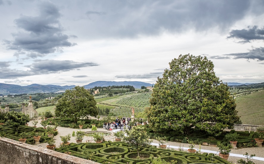 View of Italian garden of wedding villa in Florence