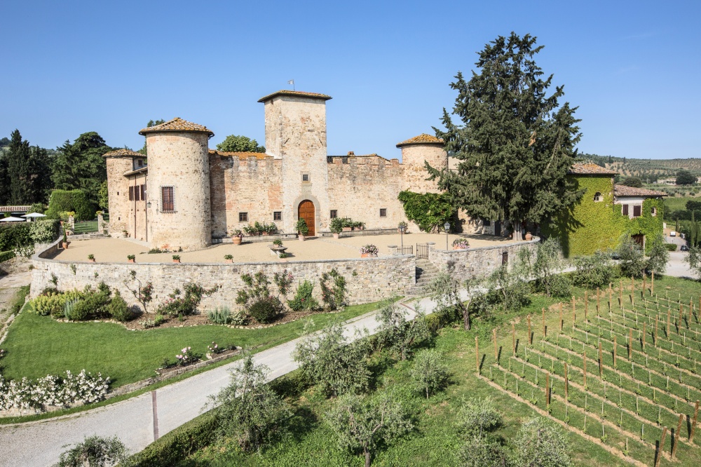 View of luxury wedding castle in Chianti