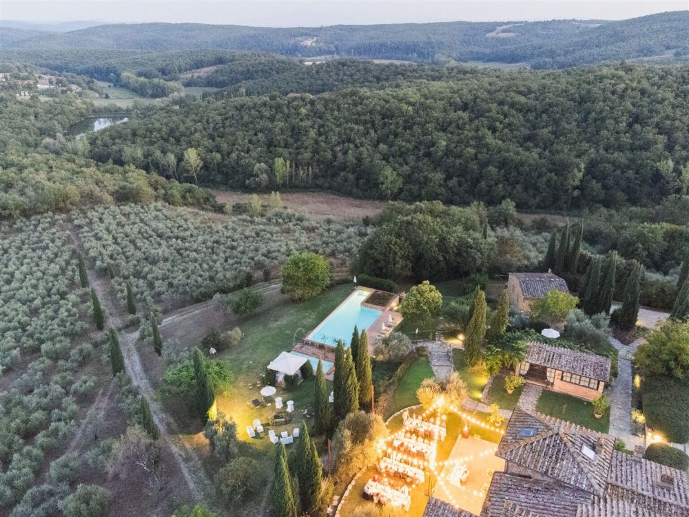 View at night of wedding hamlet in Siena