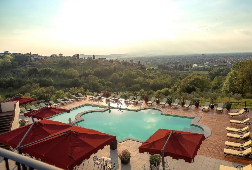 View from the pool at luxury resort for marriage in Florence