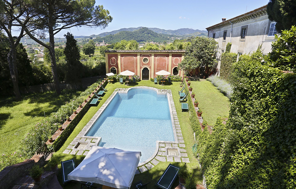 View of pool at villa in Lucca for wedding receptions