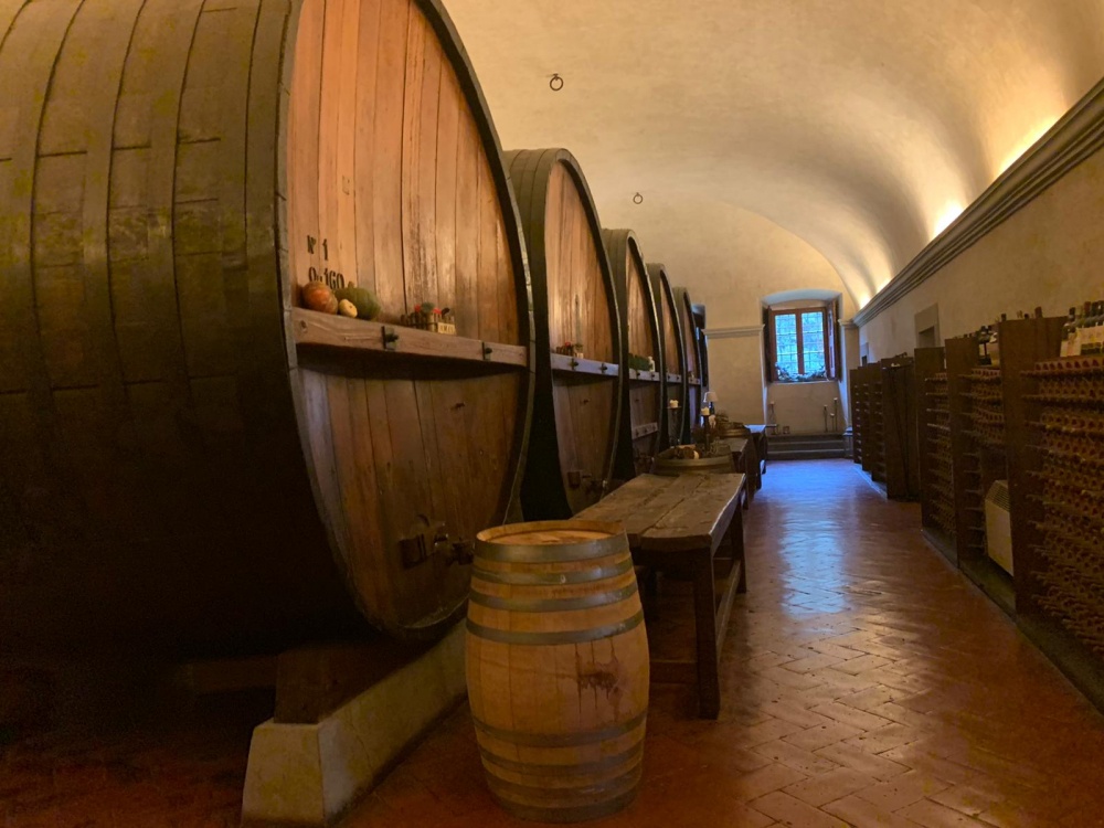 barrels in the cellar of a villa medicea for weddings in tuscany