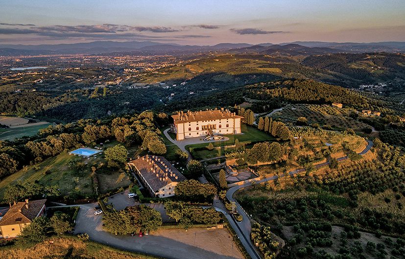 villa medicea in tuscany aerial view