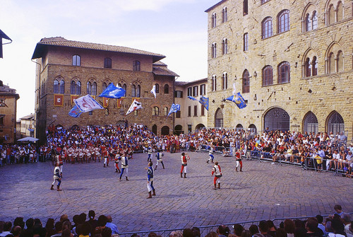 wedding ceremony wave flags surprise in volterra