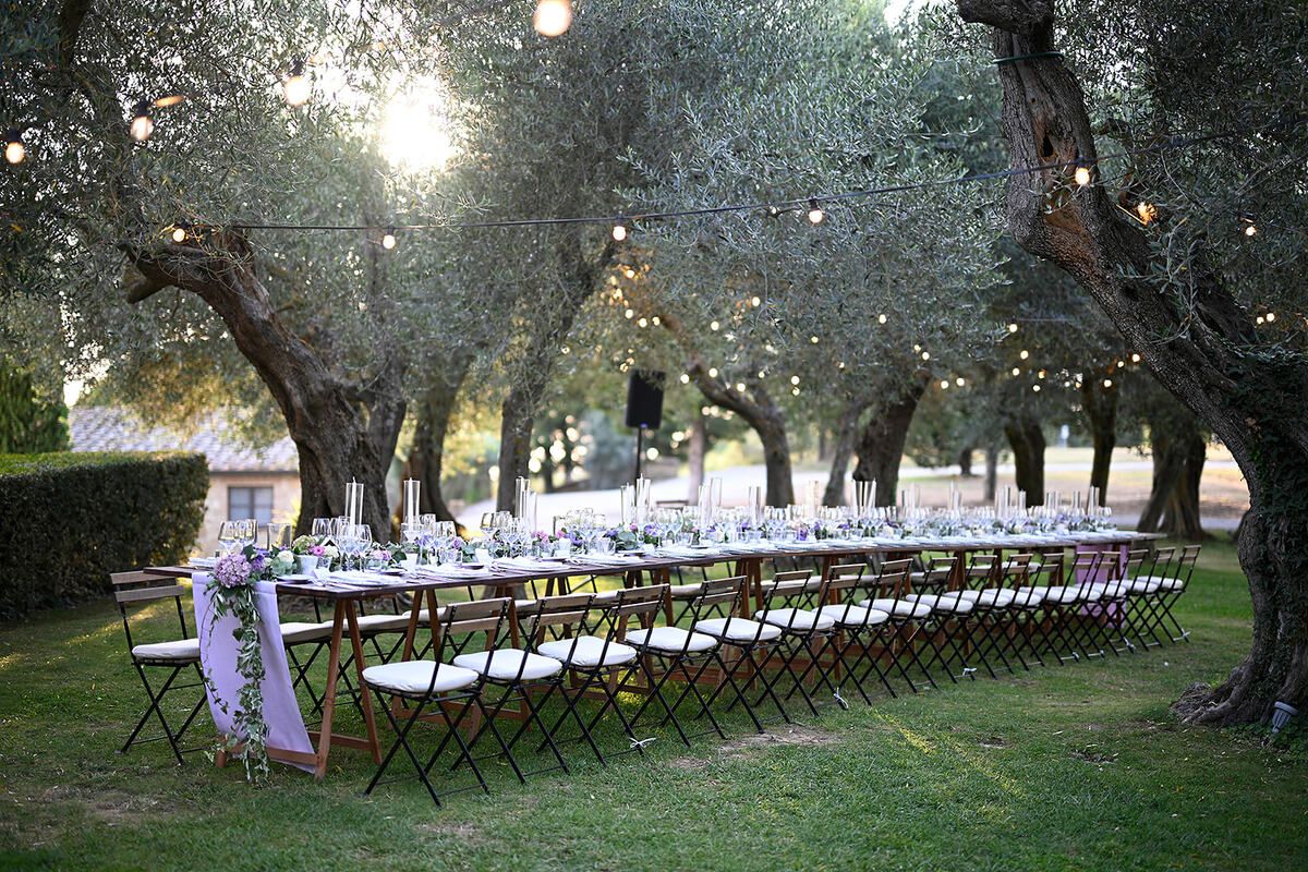 Wedding dinner table at the country villa in Southern Tuscany