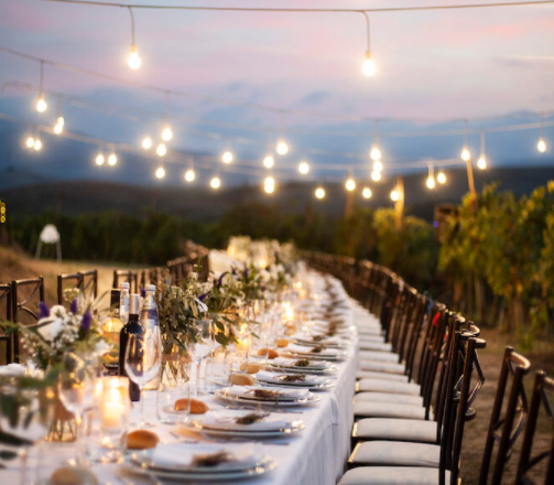 Wedding reception in Pisa with candle lights with vineyards view