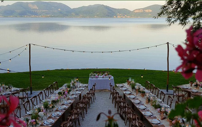 wedding dinner in a villa with lake view